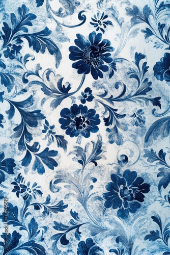 Blue Floral Pattern Wallpaper