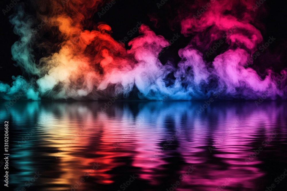 Colorful smoke art reflection on water artistic display studio setting abstract concept Colorful smoke art reflection on water artistic display studio setting abstract concept