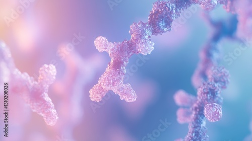 Artificial protein molecules and amino acid structures in soft focus.