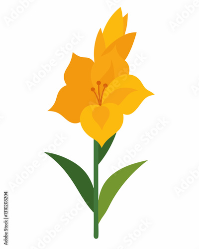 Vibrant yellow flower illustration with abstract petals on white background