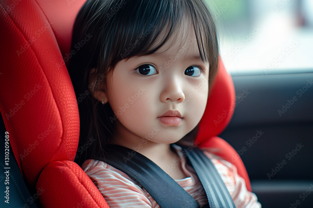 Generative AI depiction of happy baby in car seat, showcasing safety and travel for young children Generative AI depiction of happy baby in car seat, showcasing safety and travel for young children