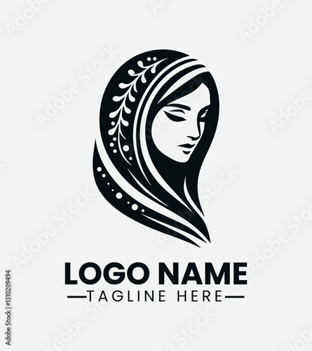 Beautiful Hijab Woman Logo Design, Muslimah Fashion Logo