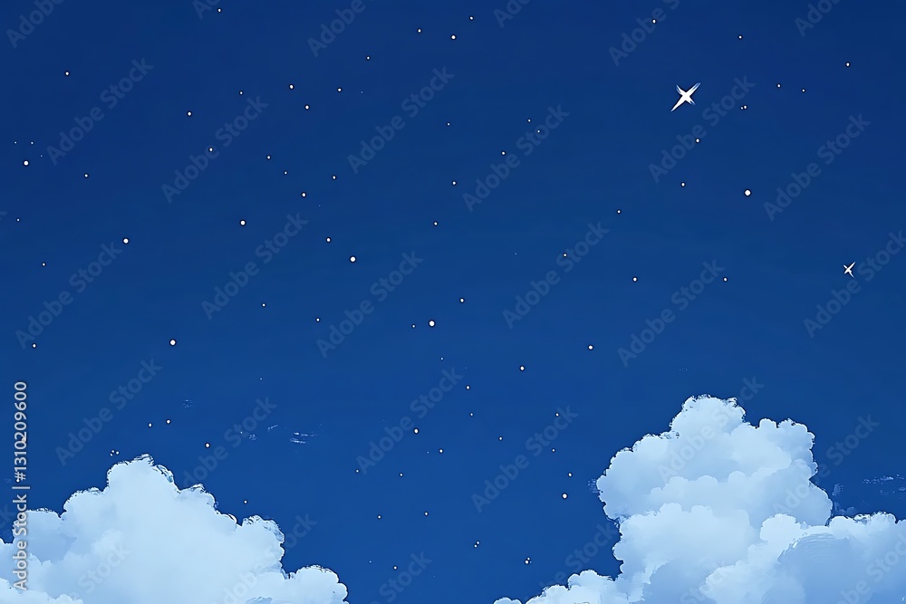 Fototapeta premium Enchanting indigo dusk backdrop with ethereal cloud and twinkling stars