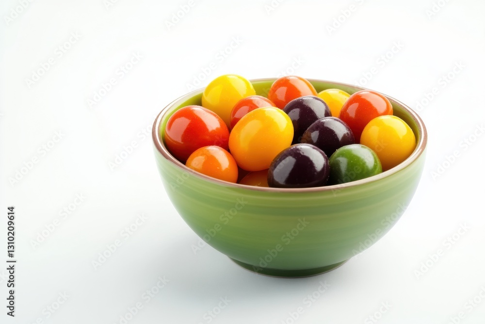 A bowl of cherry tomatoes in different colors isolated on a white background for fresh and healthy visuals A bowl of cherry tomatoes in different colors isolated on a white background for fresh and healthy visuals