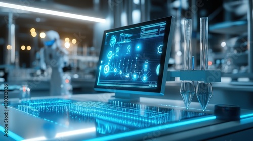 Wallpaper Mural Futuristic laboratory with a glowing holographic display and advanced technology. Torontodigital.ca