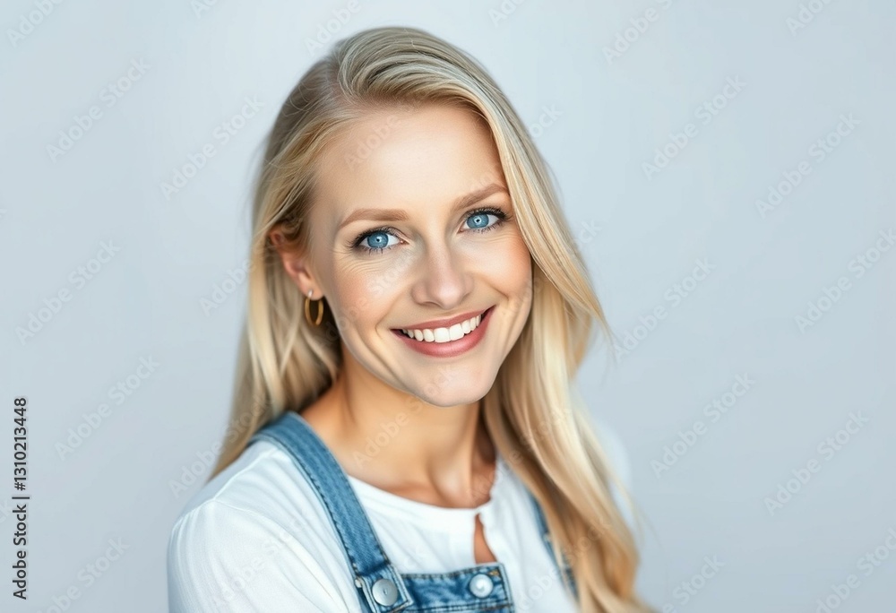 Portrait of a smiling Nordic blond woman with bright blue eyes Portrait of a smiling Nordic blond woman with bright blue eyes