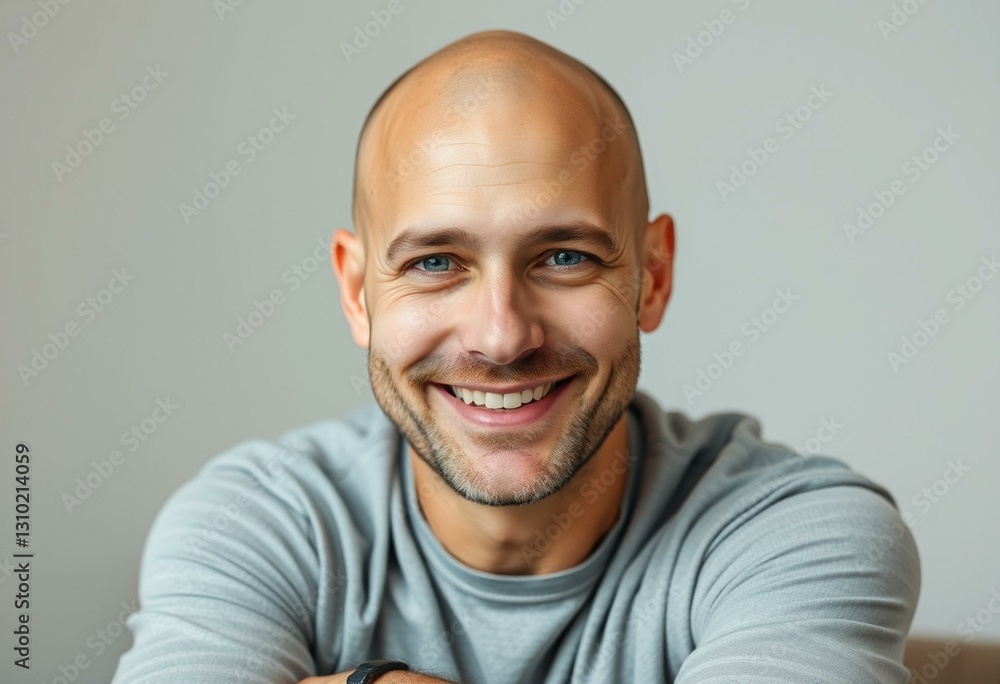Fototapeta premium Portrait of a bald man with a warm smile