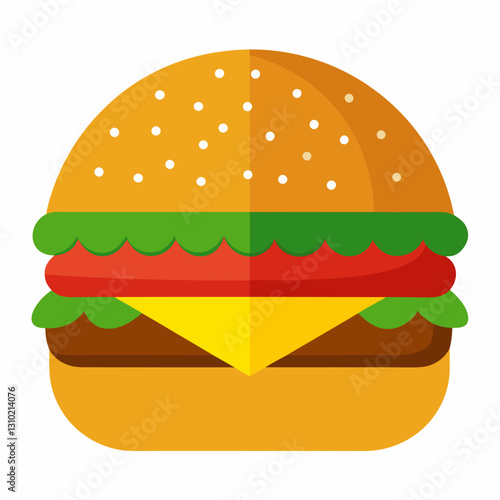 Colorful cartoon hamburger illustration with vibrant toppings and shadows