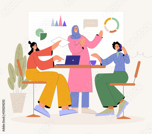 Team Collaboration. Business illustration. Business concept. Teamwork and team building flat vector illustration. Teamwork concept. Team collaboration for success, teamwork or cooperation