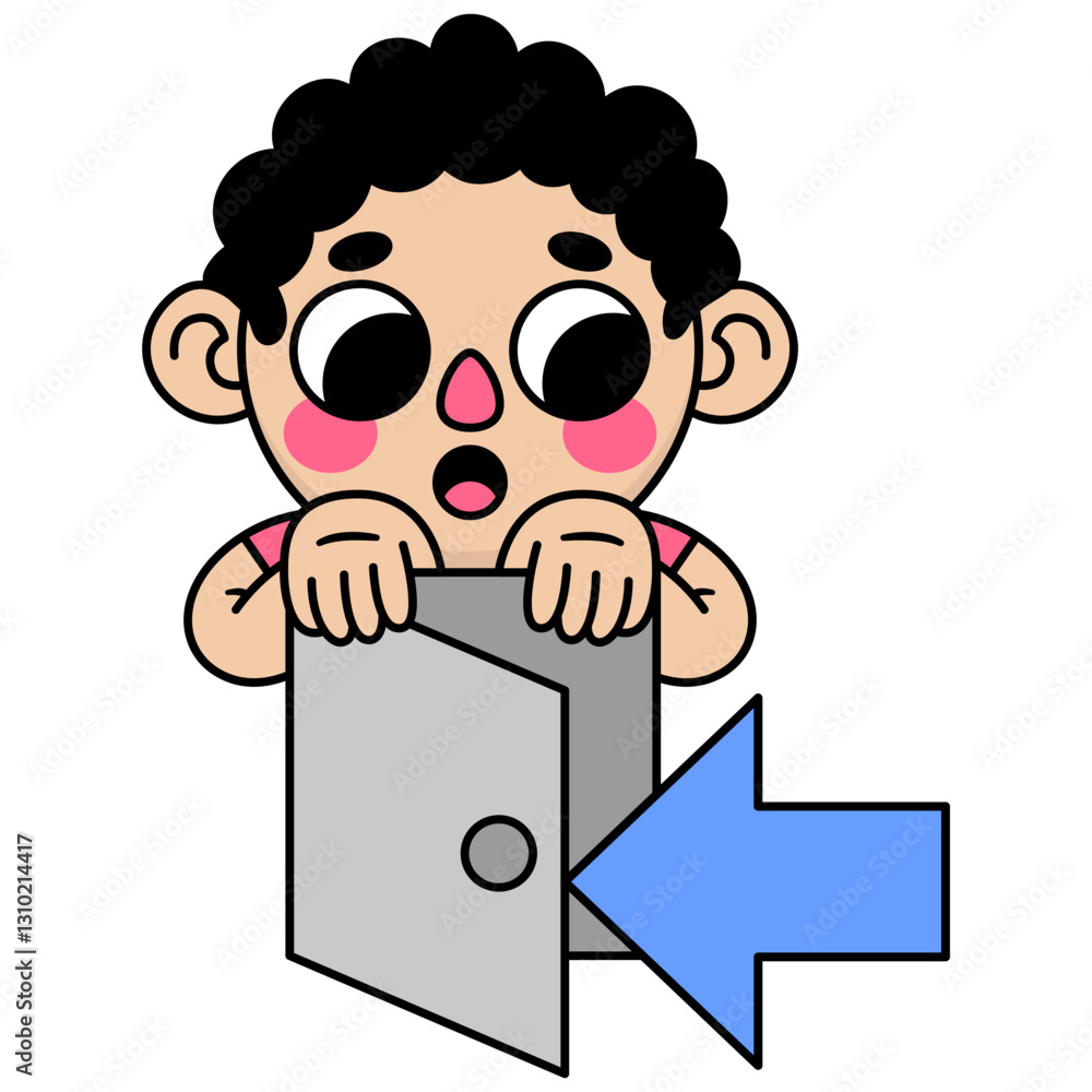 cute kid holding an enter door