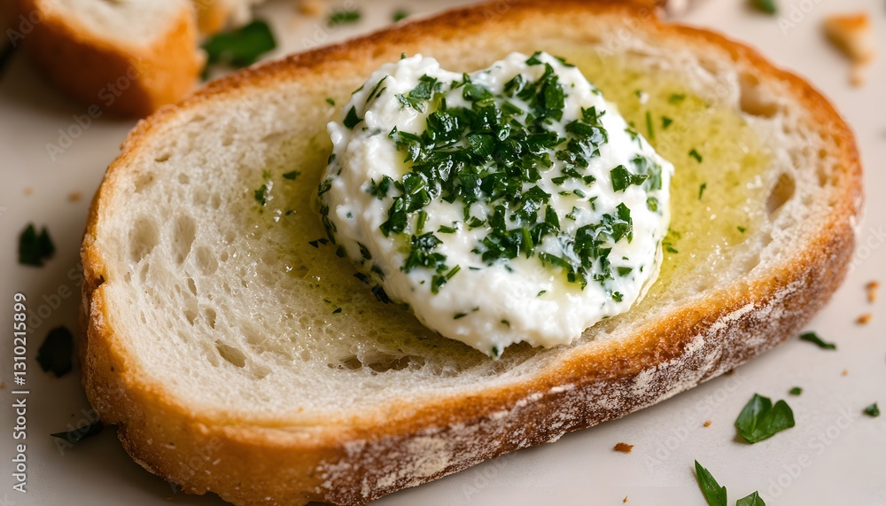 Creamy Herb Cheese on Toasted Bread Slice Creamy Herb Cheese on Toasted Bread Slice