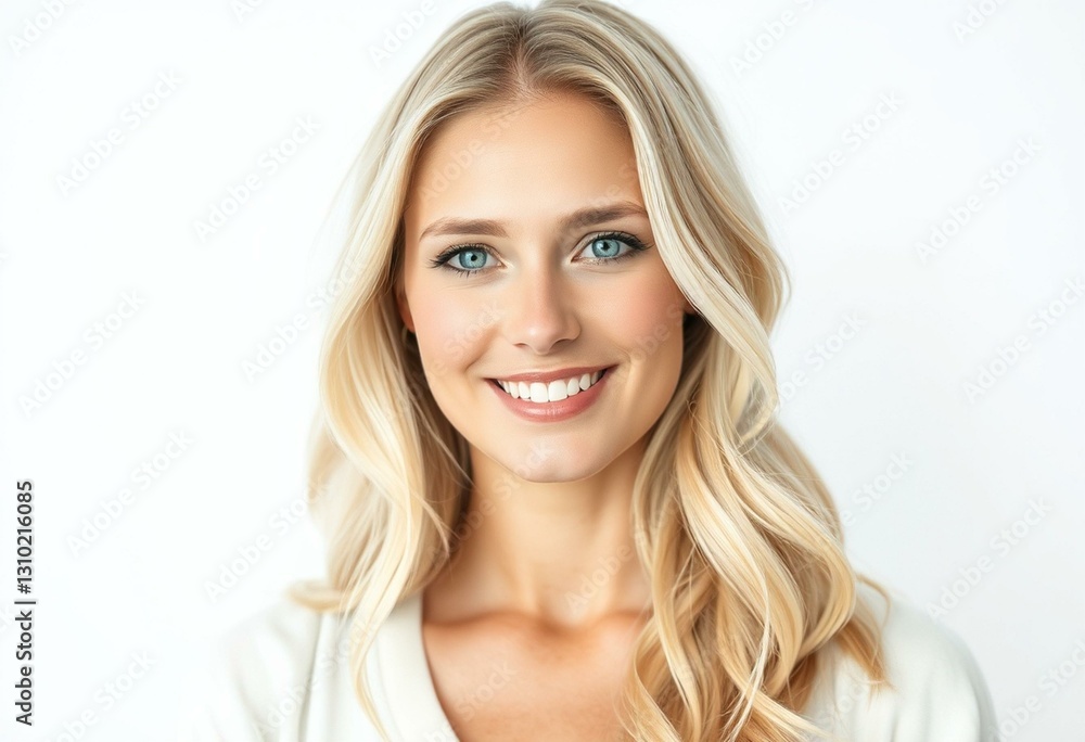 Nordic blond woman with bright blue eyes and calm expression Nordic blond woman with bright blue eyes and calm expression