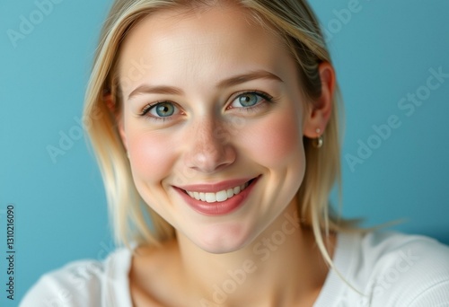 Portrait of a blonde female with a calm facial expression
