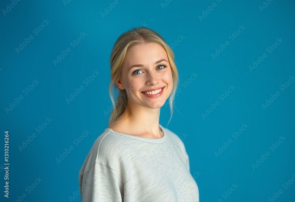 Fototapeta premium Portrait of a Nordic blond female with a warm smile