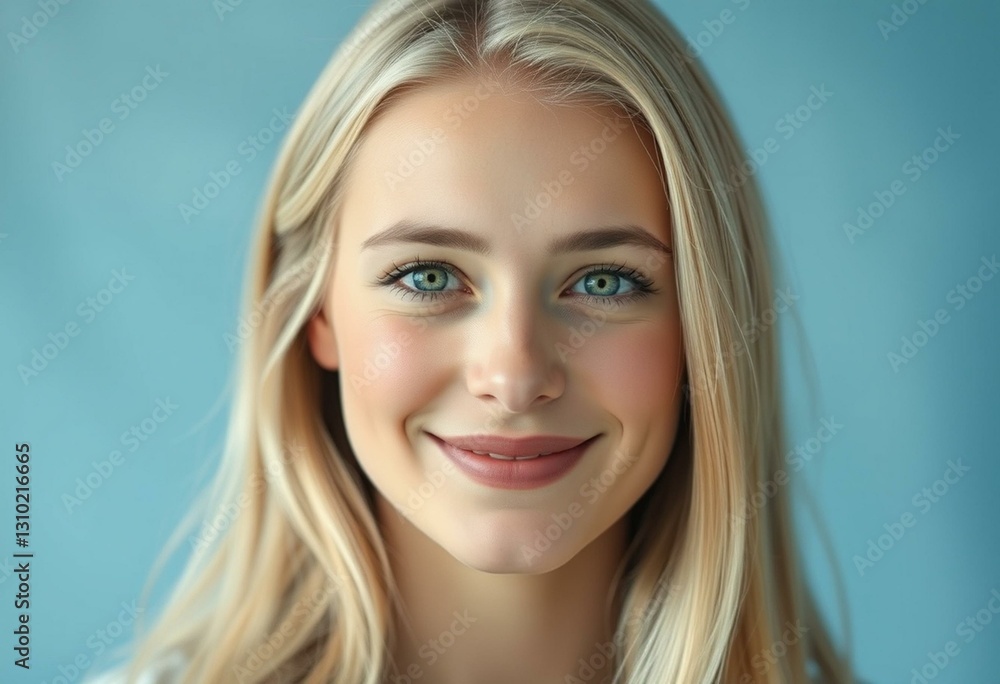 Nordic blond female portrait with gentle smile Nordic blond female portrait with gentle smile