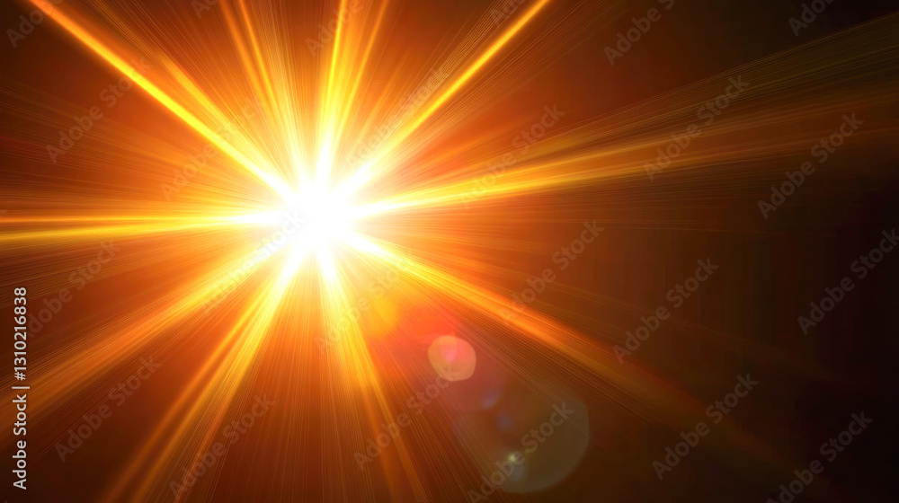 Obraz premium Bright golden sunburst with radiant light beams and lens flare effects