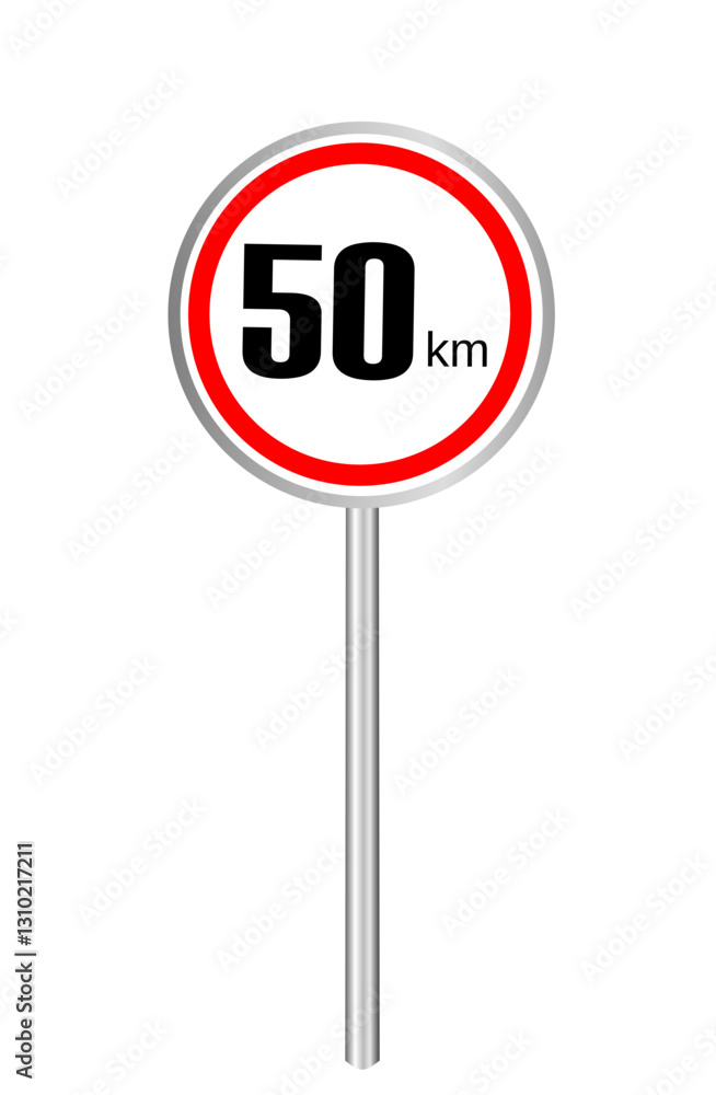 50 speed limit sign. 50 km speed limit for car. Road sign with restriction of fifty kmh. Icon for traffic on city or highway. Isolated icon on white background. Vector. 50 speed limit sign. 50 km speed limit for car. Road sign with restriction of fifty kmh. Icon for traffic on city or highway. Isolated icon on white background. Vector.