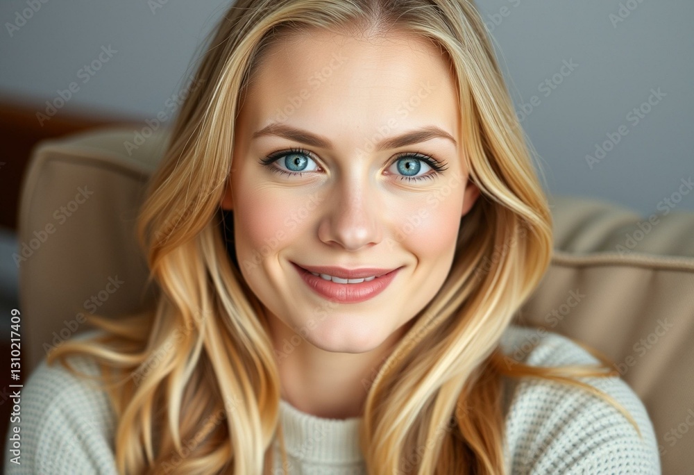 Portrait of a smiling female with Nordic features and blonde hair Portrait of a smiling female with Nordic features and blonde hair