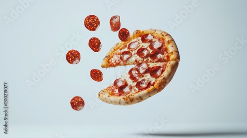 Wallpaper Mural A pepperoni pizza seemingly falling against a white background Torontodigital.ca