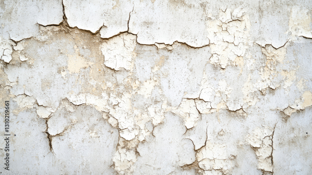 Obraz premium Aged cracked white paint on weathered concrete wall texture