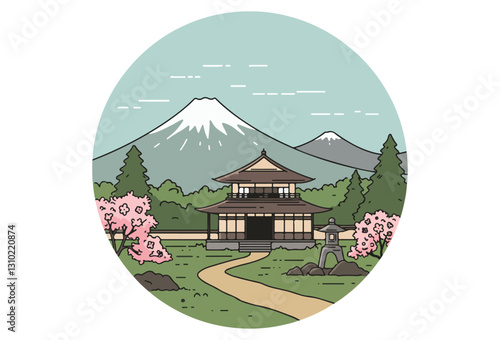 Japan Scenery vectors, A vector illustration of an old townscape in Kyoto, Japan, showcasing its traditional charm. Depicting an autumn scenery, this artwork highlights a famous sightseeing destinatio