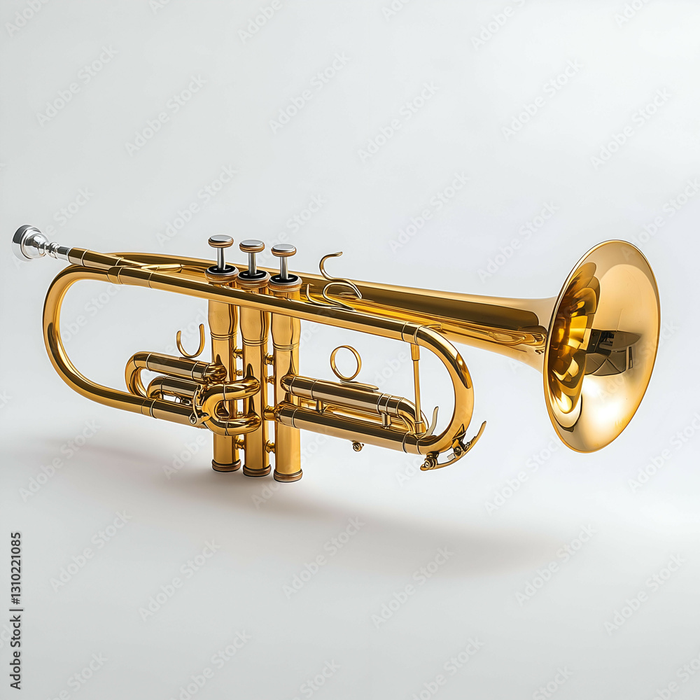 Fototapeta premium Gold Trumpet Wind Instrument Close-Up in Brass Band and Jazz Concert Studio - Musical Performance & Education