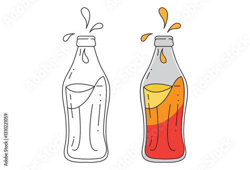 Soda Bottle Open vectors, A hand-drawn sketch of a soda opener and soda bottles, isolated on a white background. Designed in a vintage style, perfect for restaurant and cafe menus.