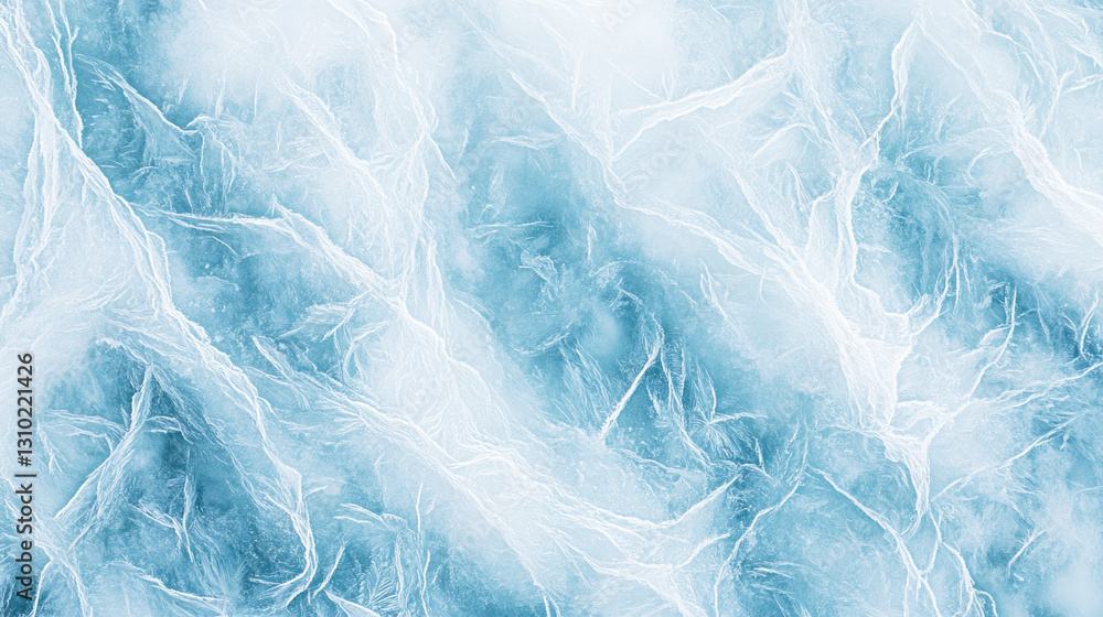 Obraz premium Ethereal blue ice texture with intricate white frost patterns