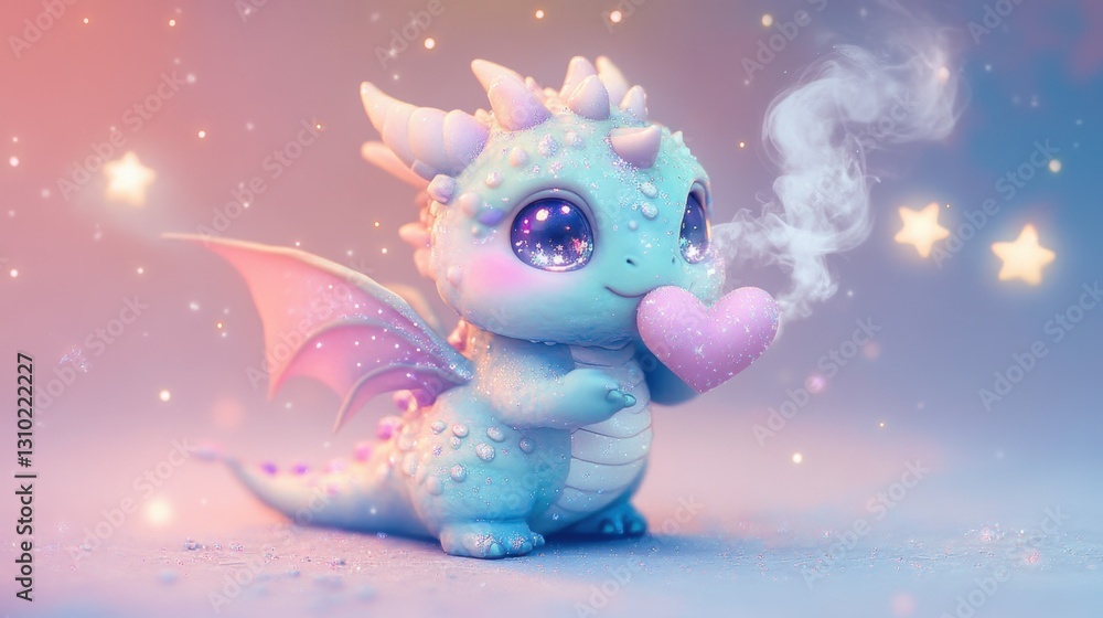 Obraz premium Cute Pastel Dragon with Heart