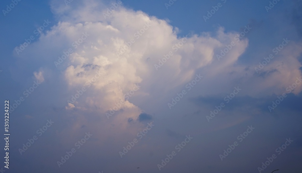 Fototapeta premium beautiful afternoon sky with white clouds and yellowing hit by the afternoon sun