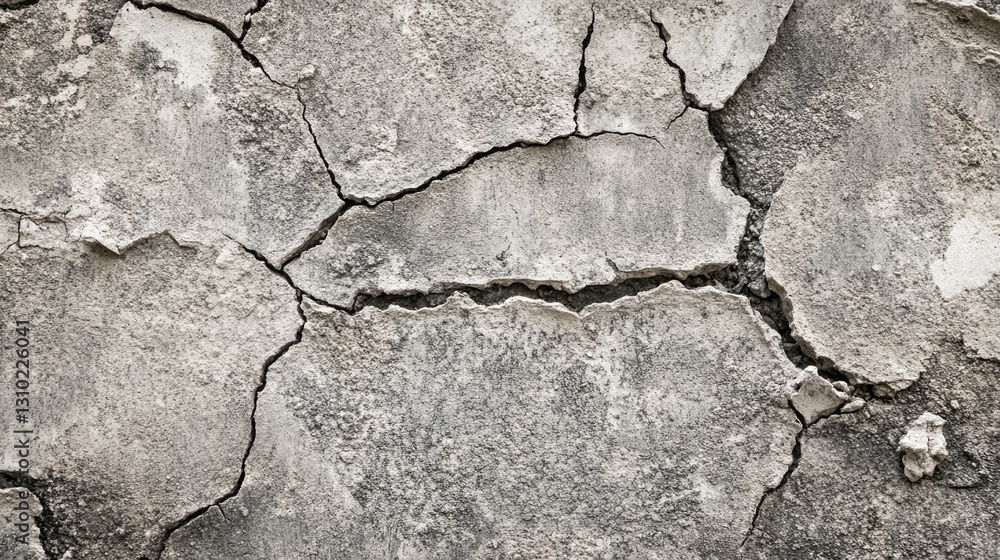 Obraz premium Weathered cracked concrete surface with textured gray patterns