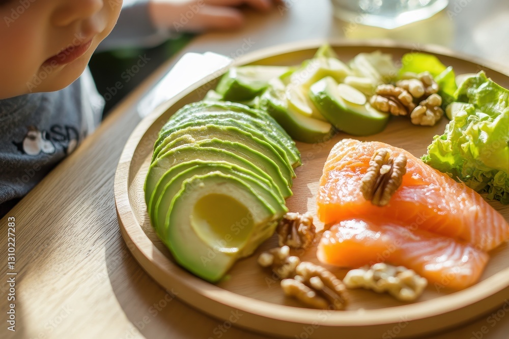 Fresh avocado, walnuts, and grilled salmon create a vibrant omega-3 rich meal perfect for a health-conscious lifestyle. Generative AI Fresh avocado, walnuts, and grilled salmon create a vibrant omega-3 rich meal perfect for a health-conscious lifestyle. Generative AI