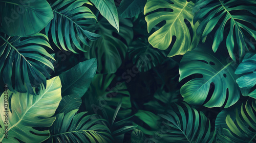 Wallpaper Mural Lush tropical foliage with vibrant monstera and palm leaves Torontodigital.ca