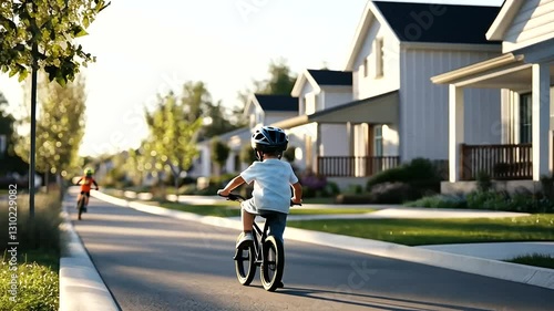 Wallpaper Mural Child riding bike cheered by neighbors in cul-de-sac neighborhood Torontodigital.ca