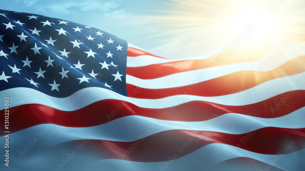 Fototapeta premium Waving american flag under bright sunlight symbolizing patriotism and freedom