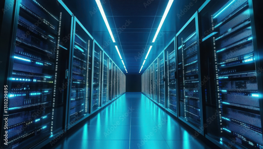 Fototapeta premium Server Racks In A Data Center Provide Internet Support 