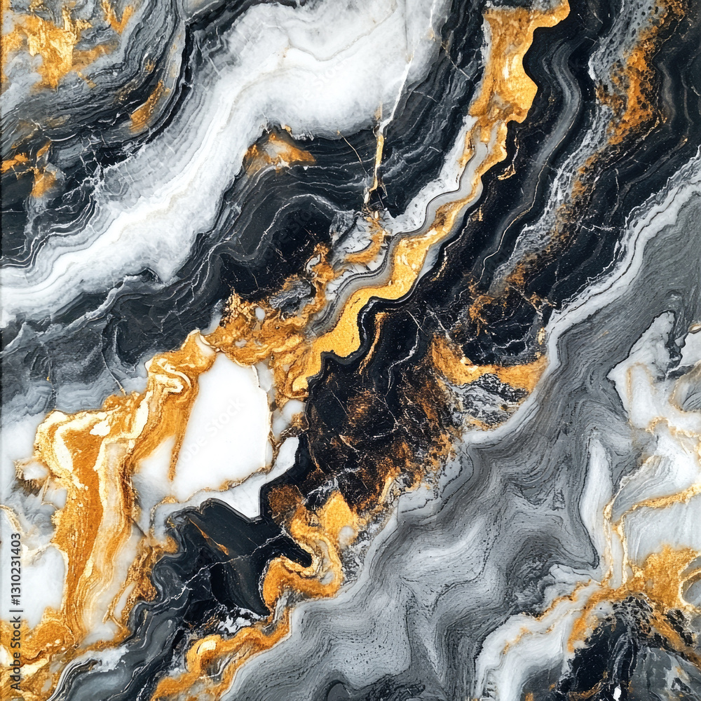 Obraz premium Marbled abstract design with black, white, and gold swirls