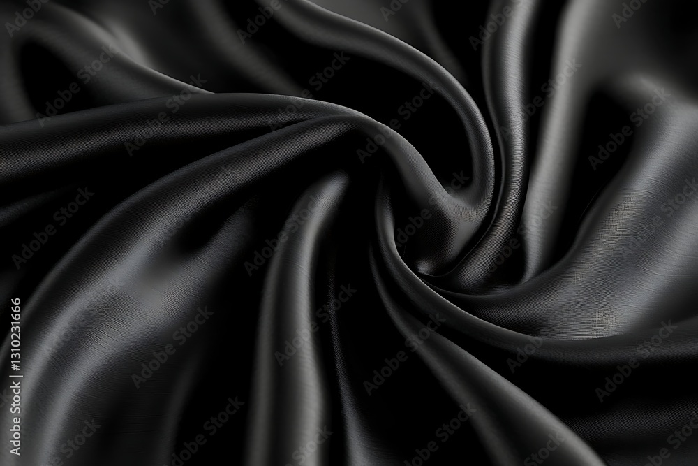 Fototapeta premium Black silk fabric folds close-up