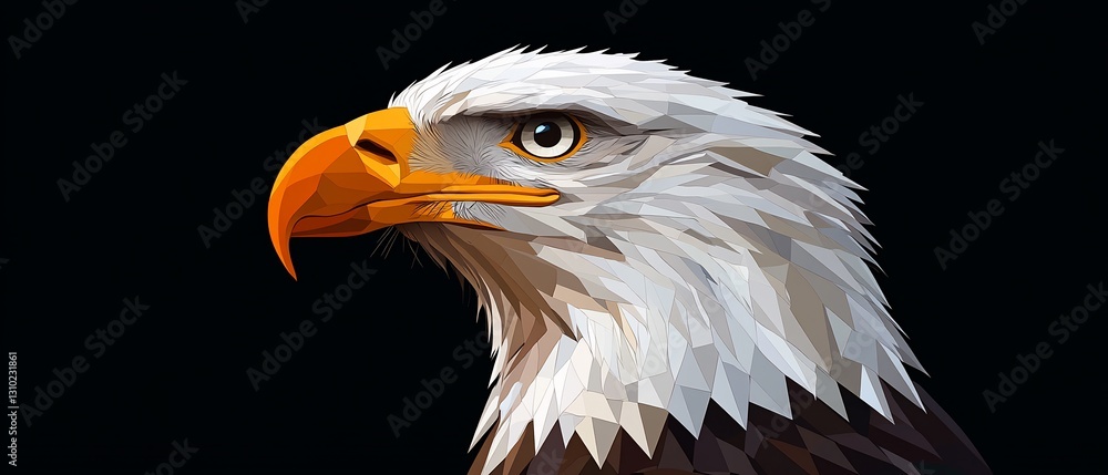 Fototapeta premium Low-poly eagle head profile, dark background, wildlife art