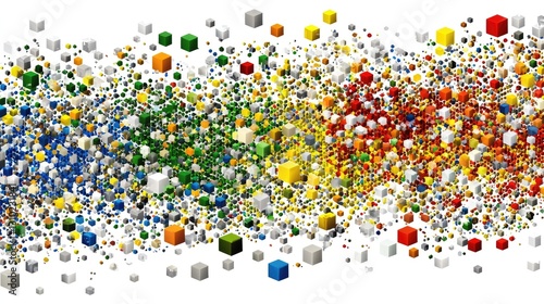 Abstract colorful cubes exploding, dynamic motion