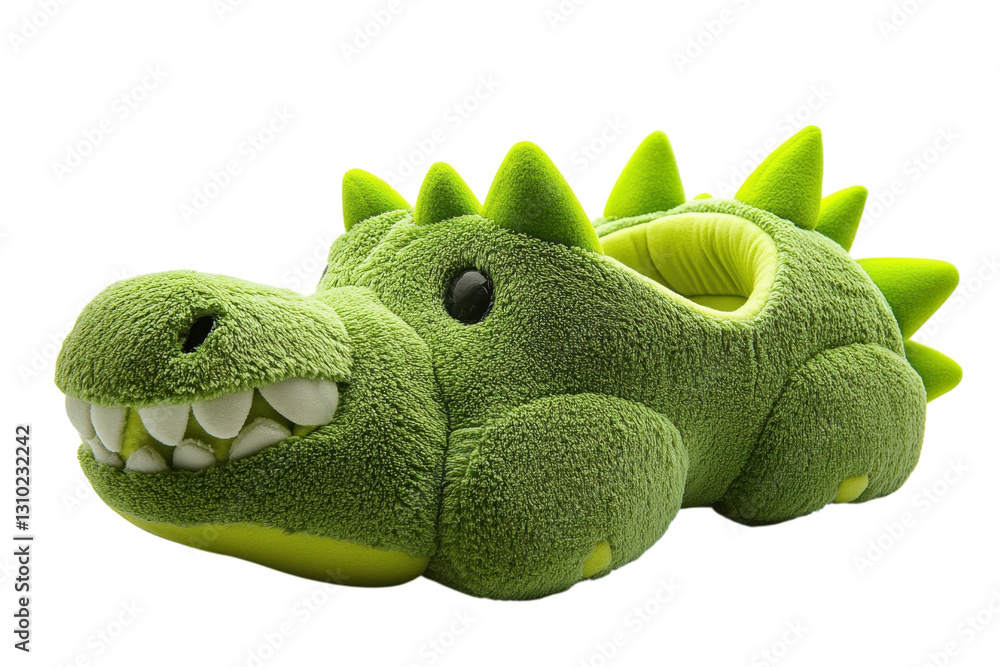 Naklejka premium Fun and cozy green dinosaur slippers perfect for relaxing at home on a chilly day