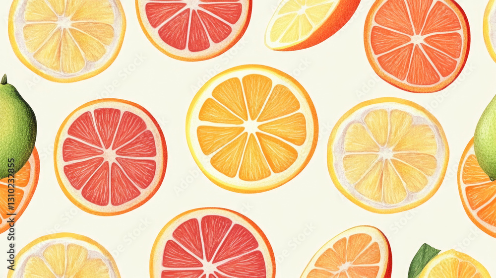 Obraz premium Colorful citrus fruits pattern with vibrant lemons, oranges, and grapefruits