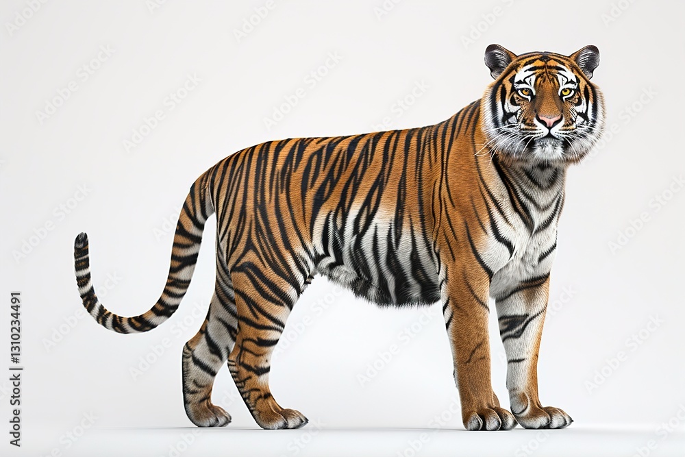 Obraz premium Elegant tiger standing, showcasing vibrant stripes and a majestic posture
