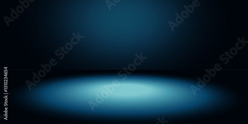 Dark studio with blue and black gradient background, spotlights on floor and smooth walls, empty interior for product display in night tones with glossy effect, for cars, motorcycles, modern technolog