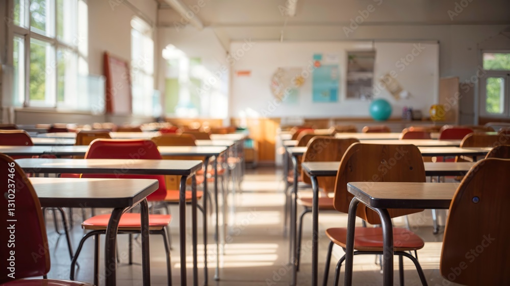 background of bright front view school classroom interior background of bright front view school classroom interior