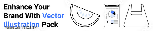 Minimalist chart on a smartphone, a slice image, and an abstract bag shape. Ideal for branding, marketing, advertising, e-commerce, UIUX, visual identity data-driven strategies flat landing page