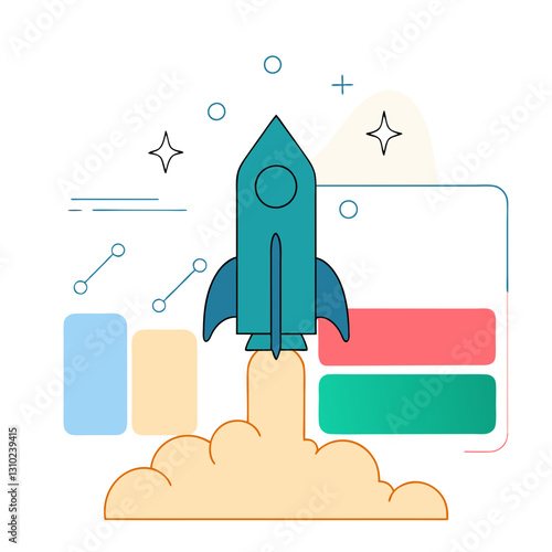 Rocket icon launching towards data analytics, growth concept
