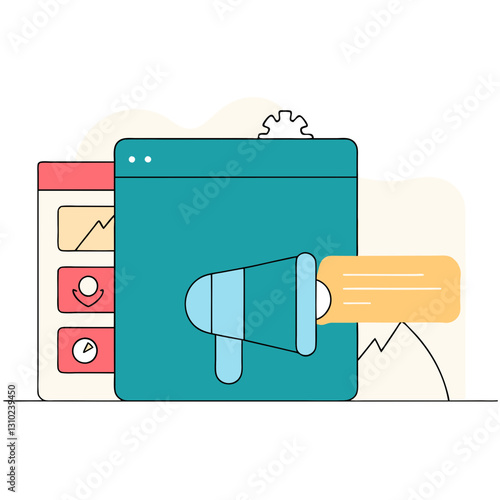 Ad icon with megaphone and notification, digital marketing concept