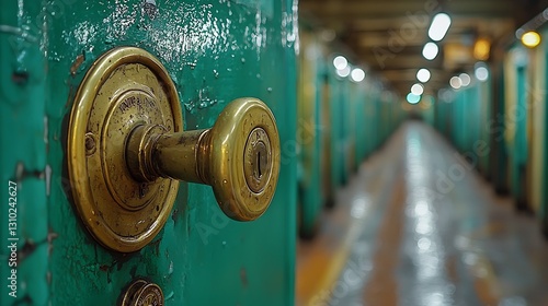 Brass doorknob, prison cell block photo