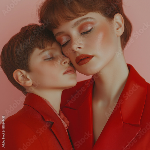 portrait of a young son and mother